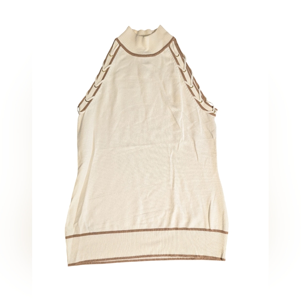 Cache women's mock neck cream sleeveless sweater M